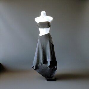 NWOT Y2K Black Lana Wool Skirt, Asymmetrical Hem, Made in Italy, Retro Aesthetic